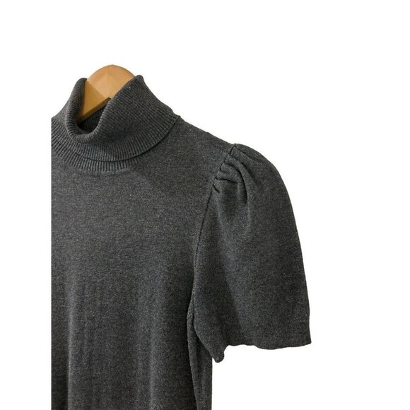 Express Design Studio Short Puffy Sleeve Turtle Neck Gray Sweater Dress, Small - Picture 4 of 7